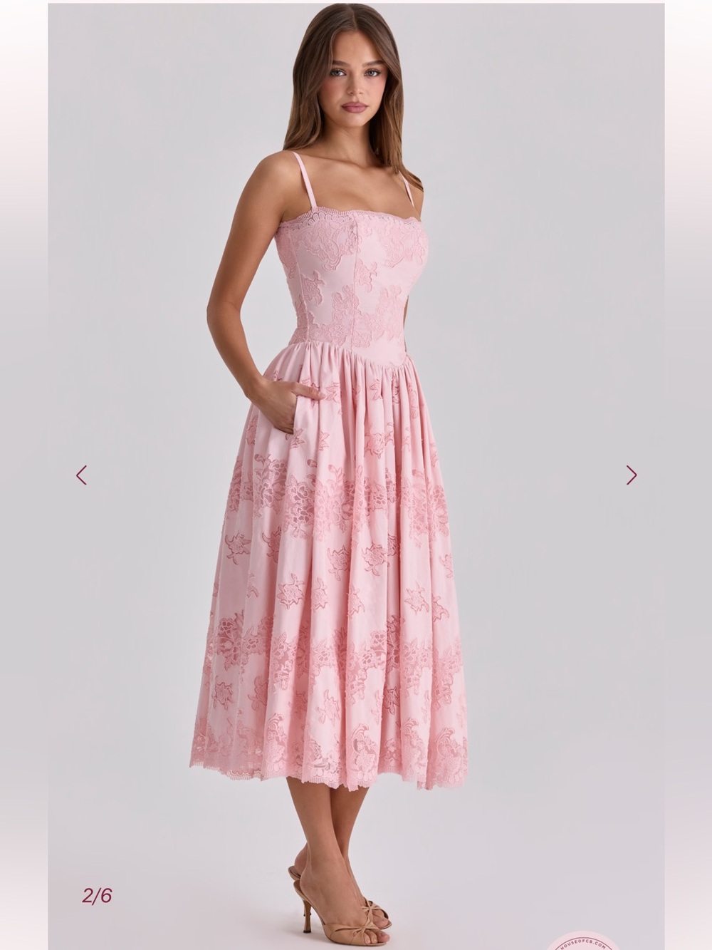 HOUSE OF CB Chloe Pink Cotton Broderie
Anglais Lace Midi Sundress